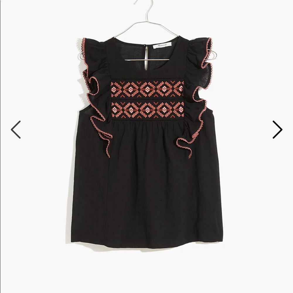 NWT. Madewell embroidered ruffle shouldered tank top